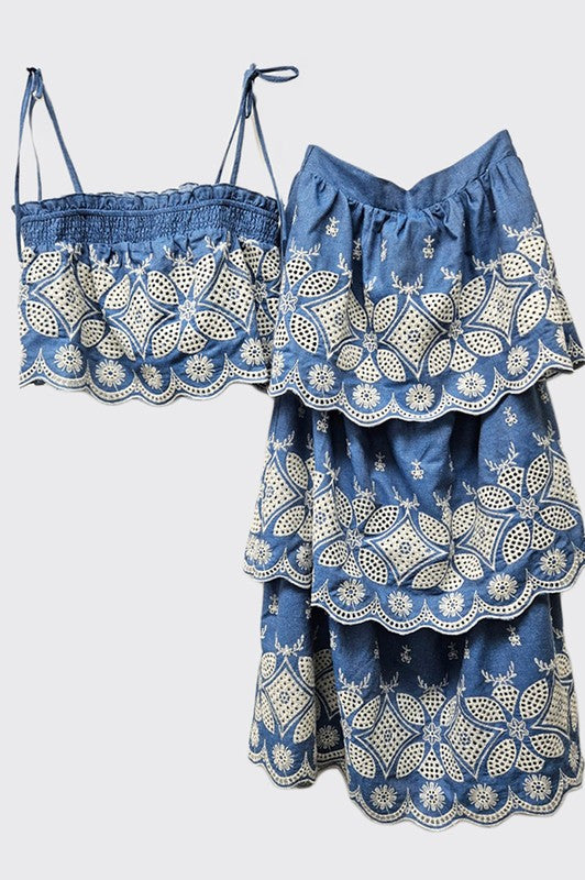 Macy Embroidered Maxi Skirt Set