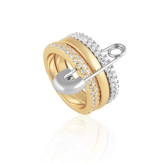 Eva Stacked Safety Pin Ring by Sahira