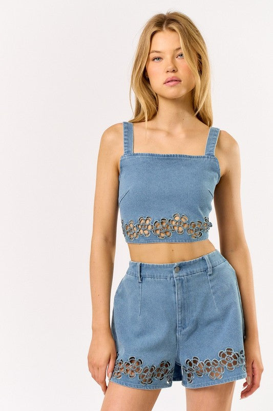 Blue Jean Baby Vest Short Set