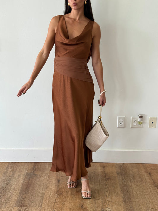 Teddy Satin Cowl Neck Midi Dress