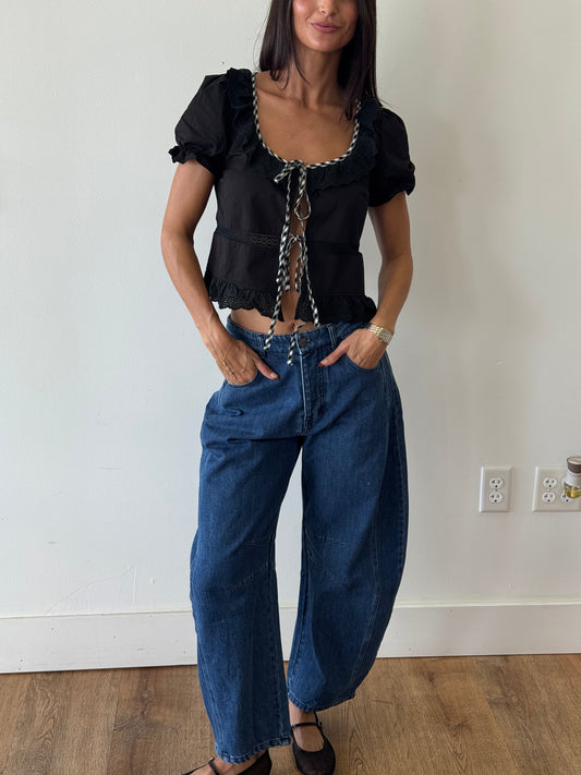 Gracie Embroidered Front Tie Blouse