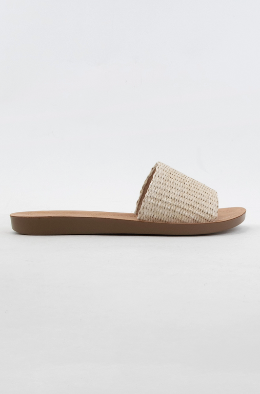 Raffia Slip On Sandal in Bone