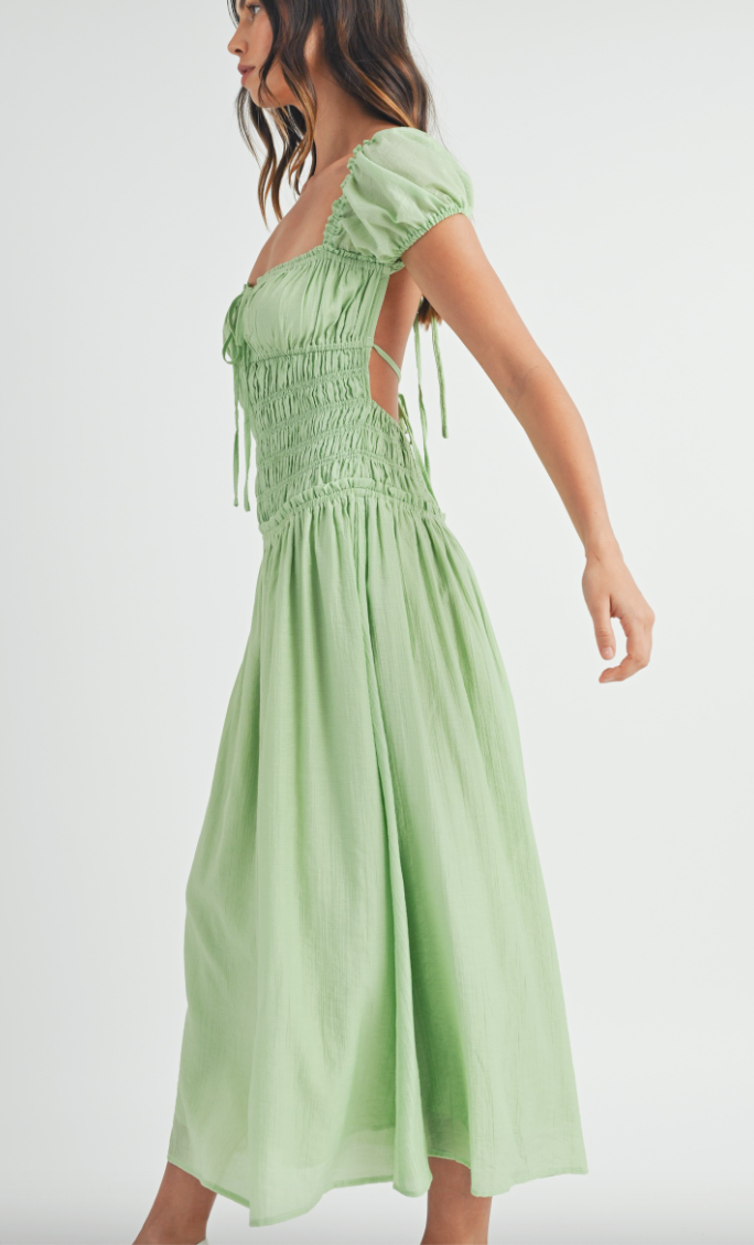 Apple of My Eye Puff Sleeve Midi