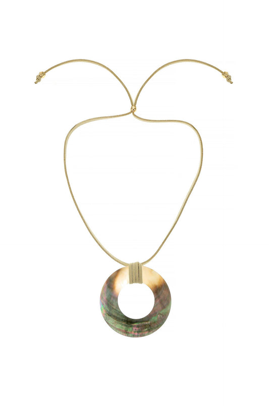 Iridescent Shell Circle Pendant Necklace By Ettika