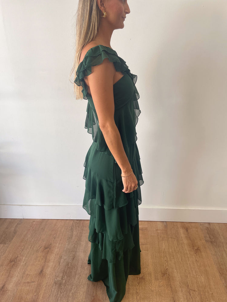 Chanel One Shoulder Ruffle Maxi