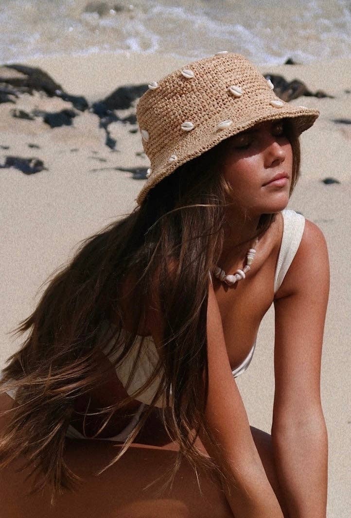 Puka Dot Shell Raffia Bucket Hat