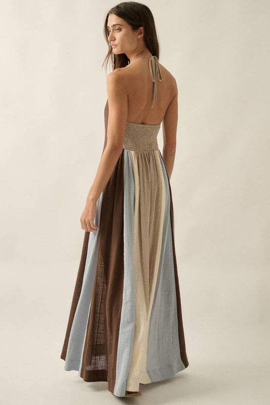 Sundays Linen Striped Halter Maxi