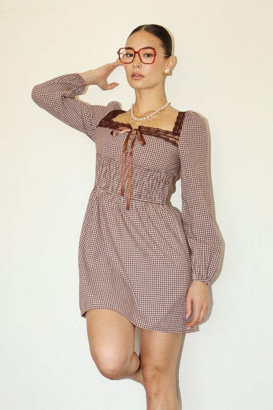Grazing Gingham Long Sleeve Mini Dress