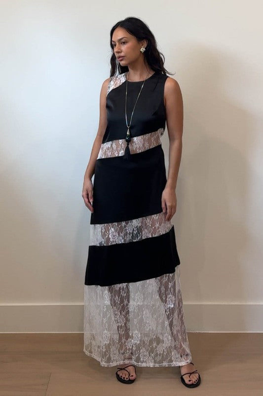 Siena Black Lace Satin Midi