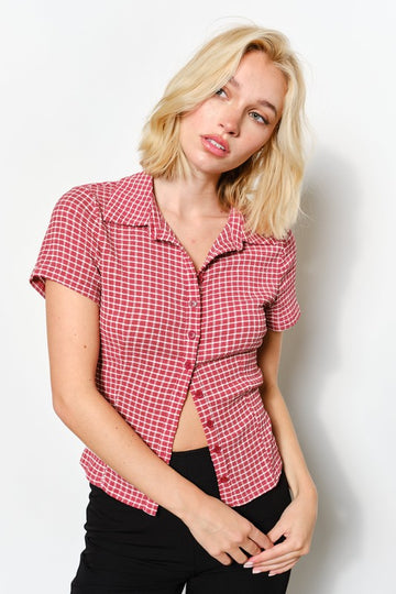 Little Red Plaid Fitted Top