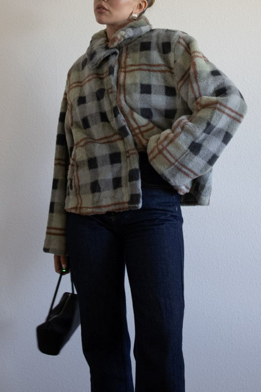 Este Plaid Fur Jacket