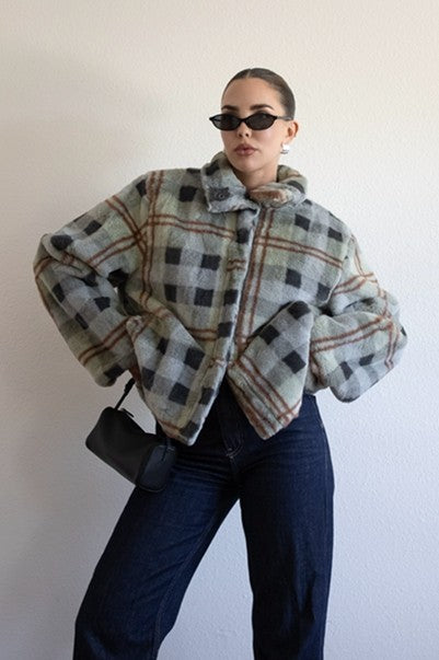 Este Plaid Fur Jacket