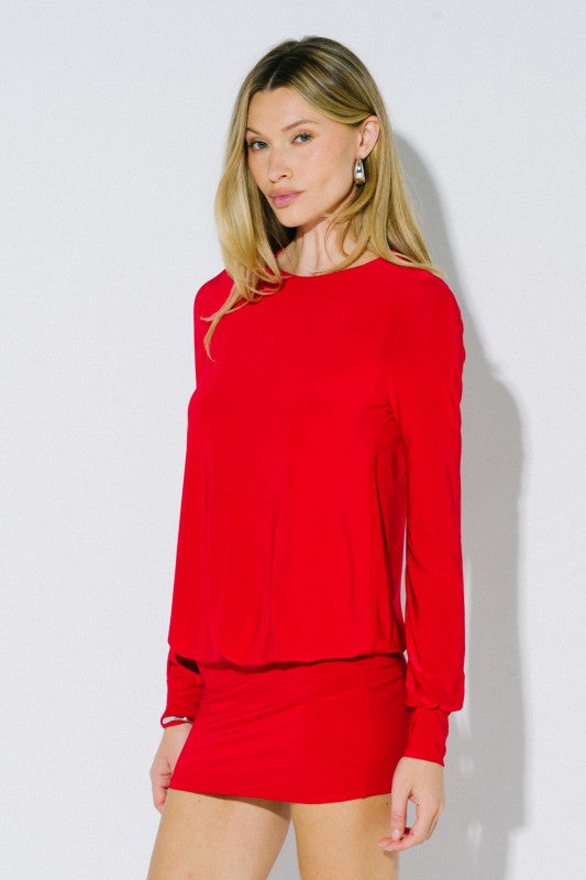 Cherry n Merry Long Sleeve Open Back Mini