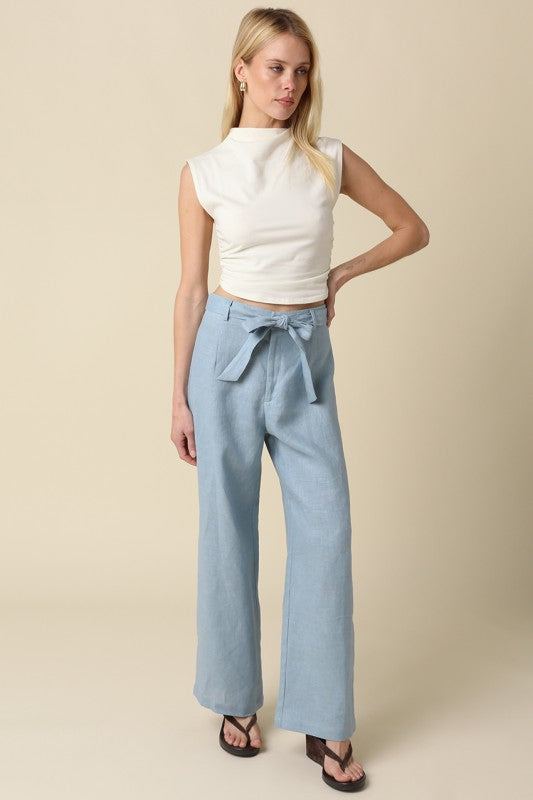 Blue Skies Tie Waist Linen Pant