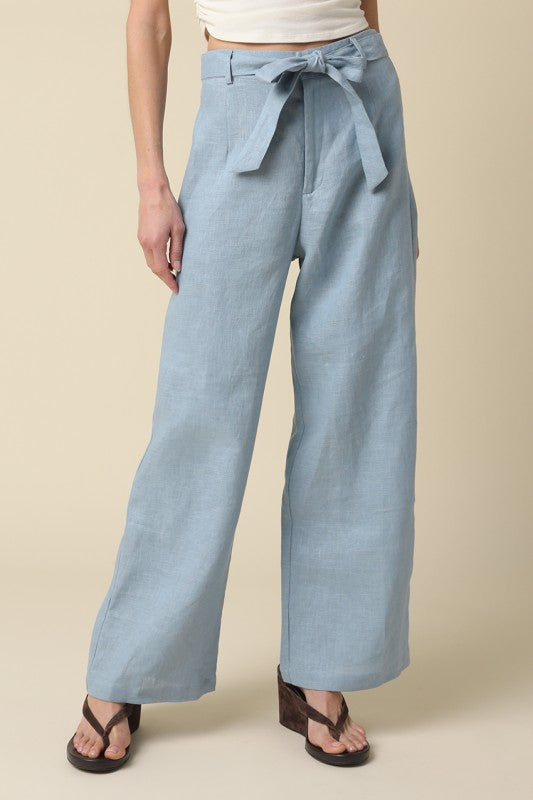 Blue Skies Tie Waist Linen Pant