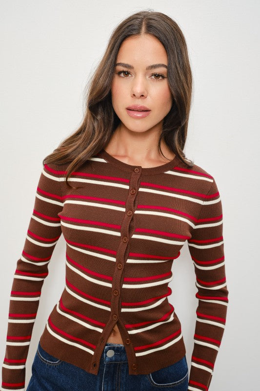 Red Stripe Button Down Cardigan