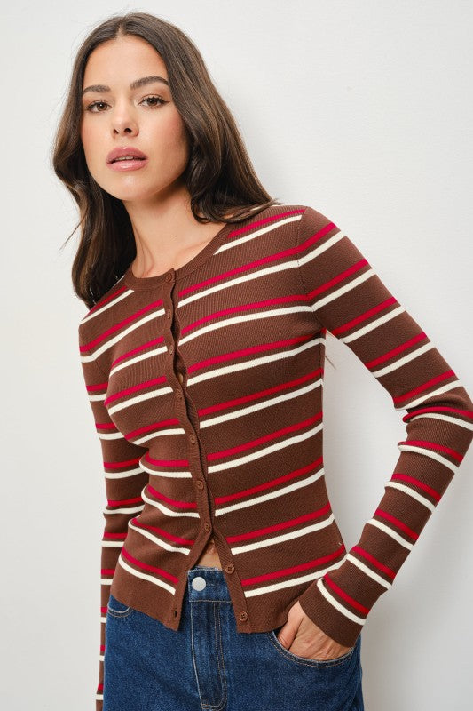Red Stripe Button Down Cardigan