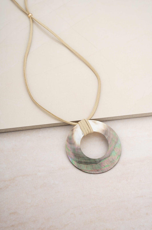 Iridescent Shell Circle Pendant Necklace By Ettika