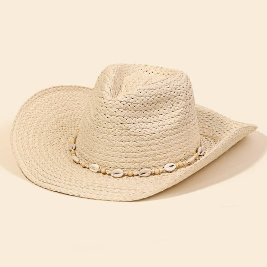 Cowrie Shell Straw Braided Cowboy Hat