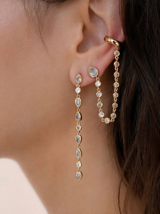 Ear Cuff Crystal Chain Stud