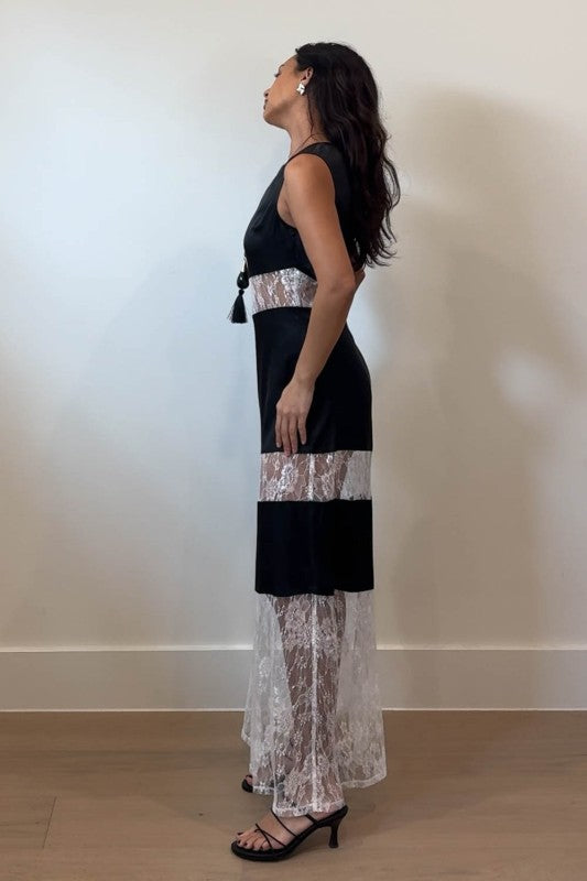Siena Black Lace Satin Midi