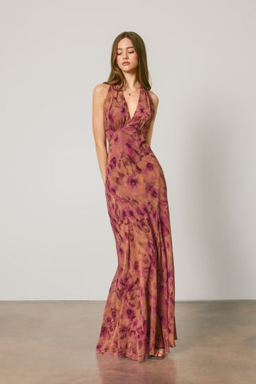Sangria Bloom Halter Maxi