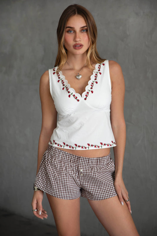 Rose Garden Popplin Emroidered Top