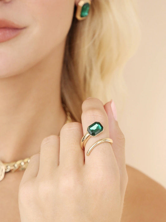 Emerald Deco Wrap Ring by Ettika