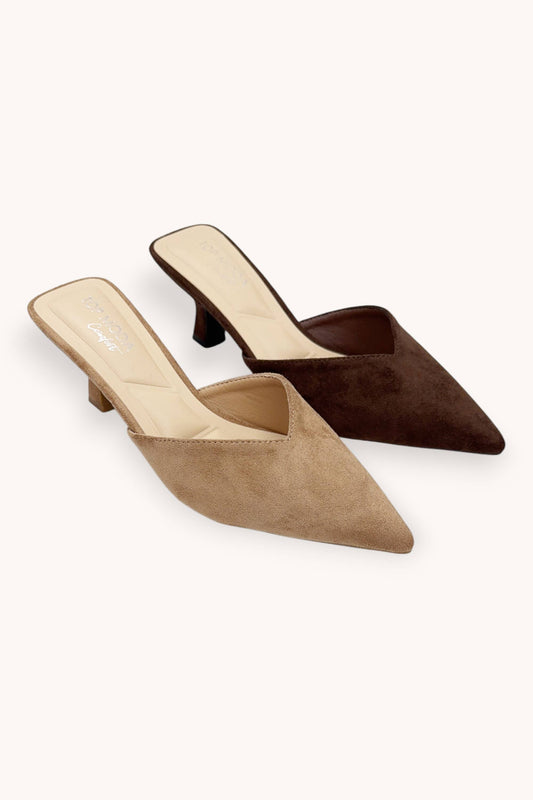 SUEDE POINTED TOE KITTEN HEELS