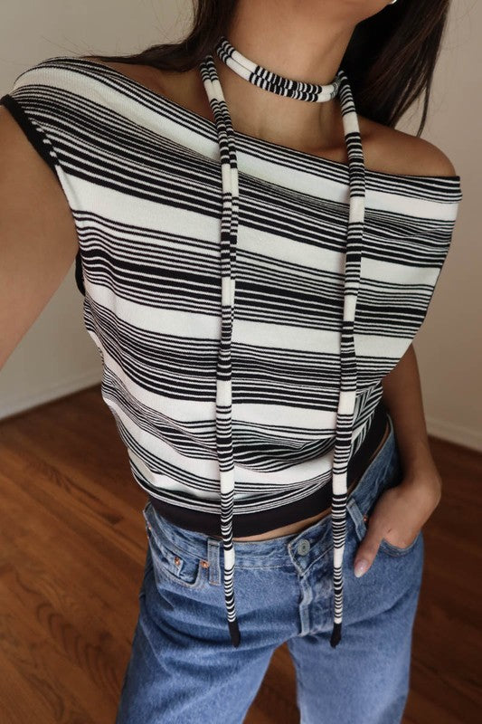 Barcelona Boatneck Top with Scarf