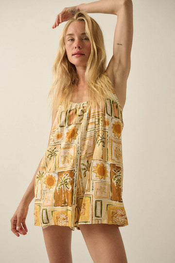 Tropics Stamp Scoop-Neck Romper