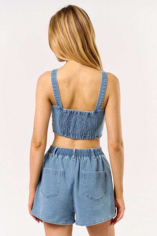 Blue Jean Baby Vest Short Set