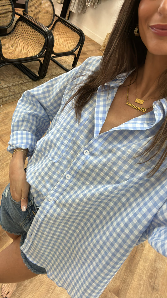 Miss Me Gingham LS Button Down