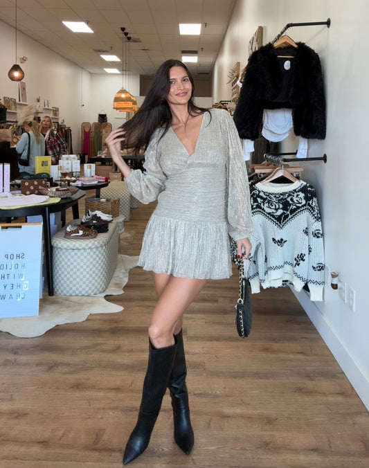 On Holiday Long Sleeve Ruched Mini