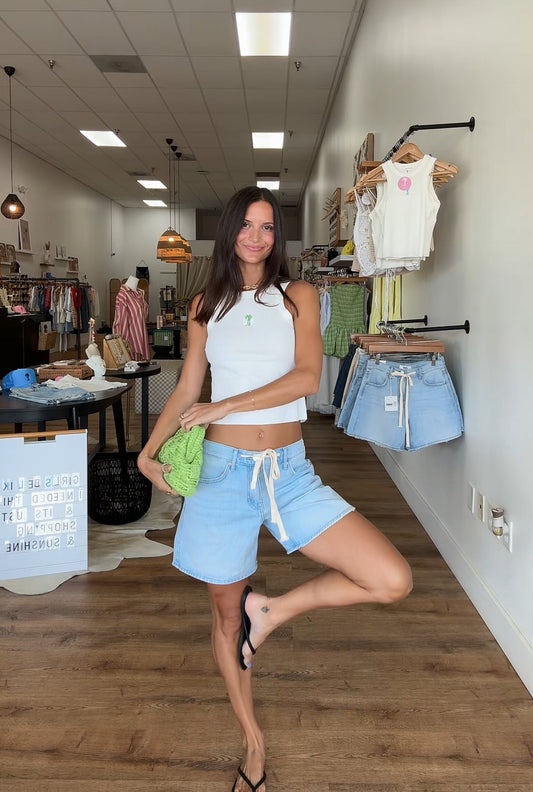 Not Tied Down White Denim Dad Short