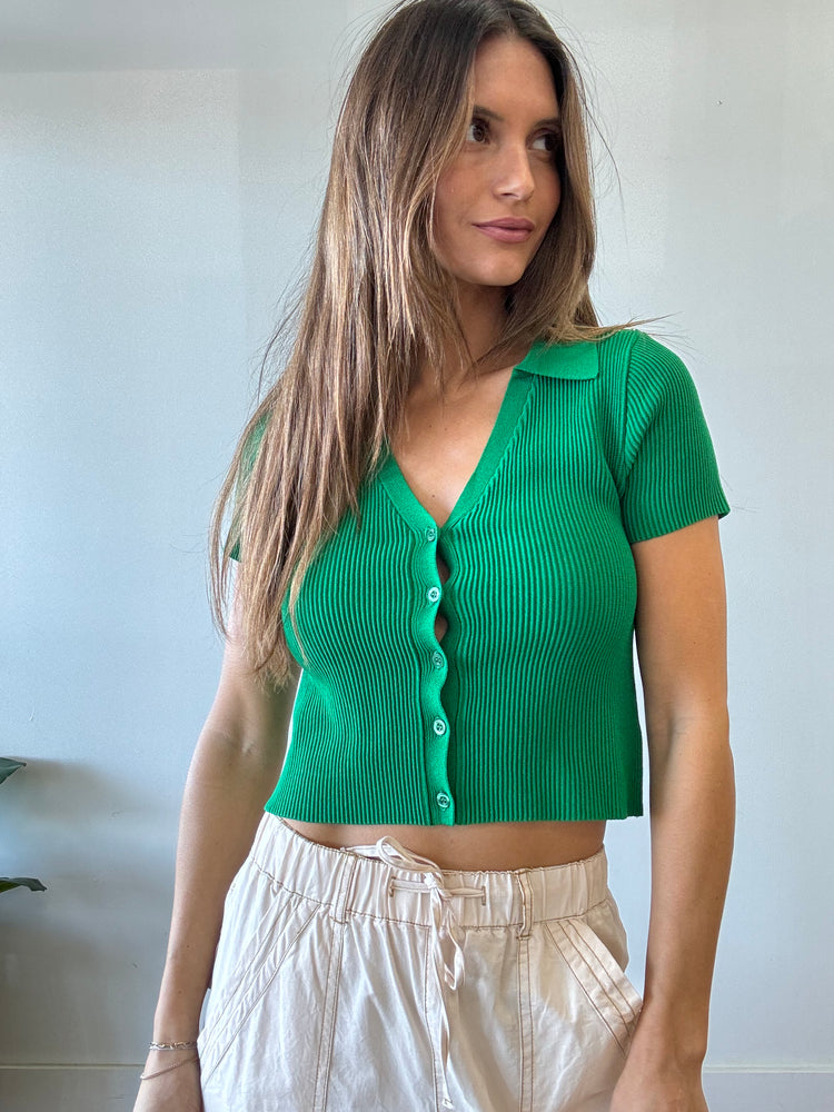 Wear Your Greens Ribbed Collar Top