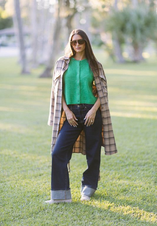 Evergreen Puff Sleeve Cardigan