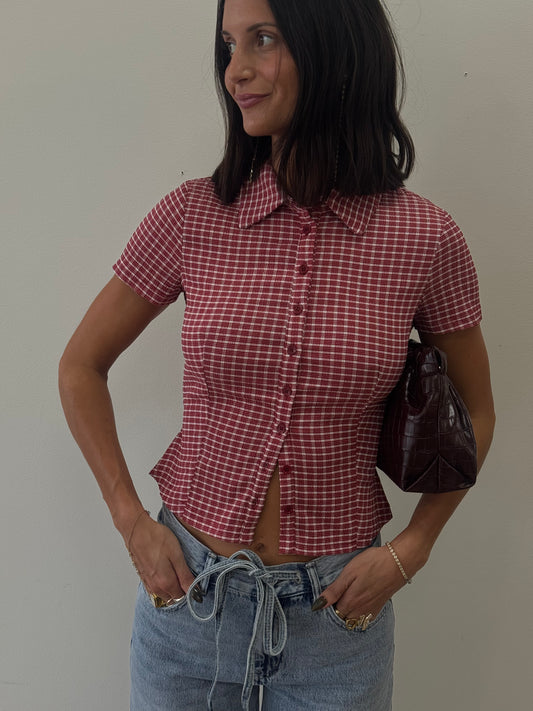 Little Red Plaid Fitted Top