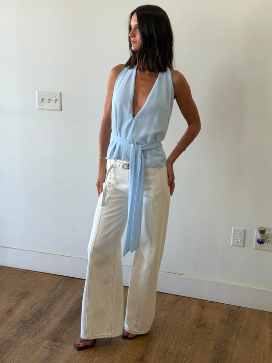 Fine Line Belted Denim