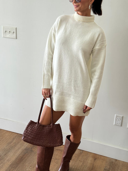 Snow on the Beach Turtleneck Sweater Dress