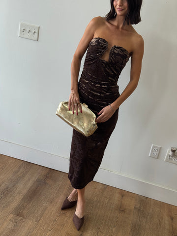 Velvet Dreams Strapless Midi Dress