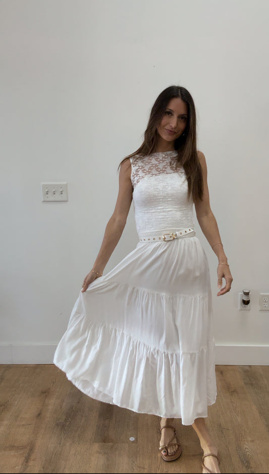 Happier Than Ever Tiered Midi Skirt