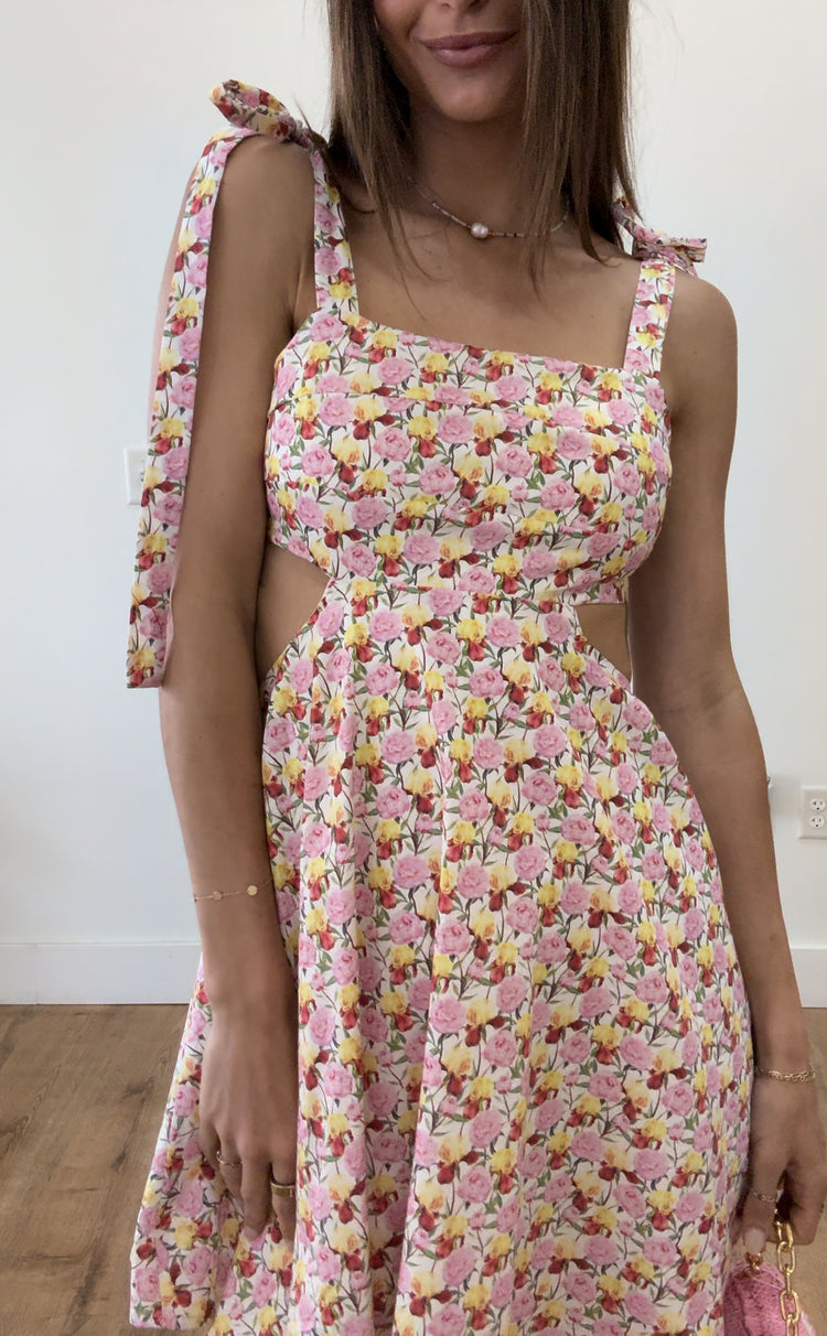 Fresh Blooms Tie & Cut out Mini Dress