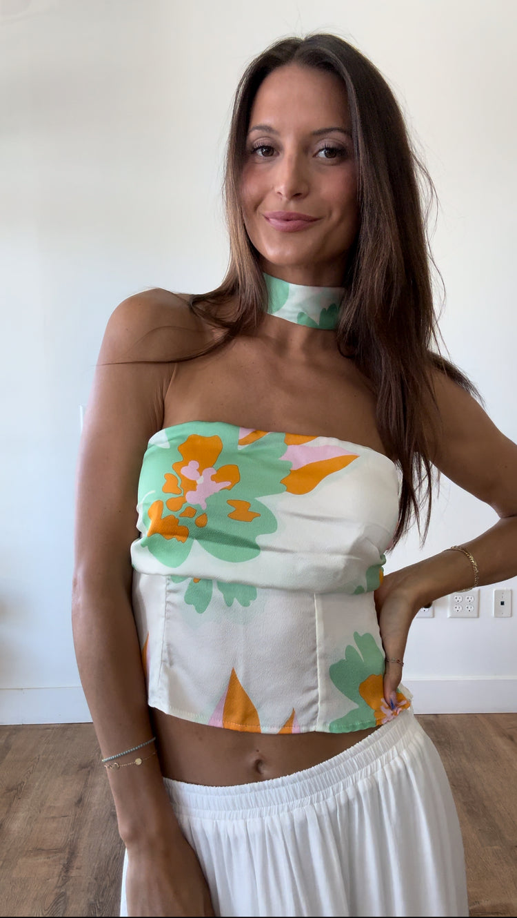 Cassandra Floral Satin Tube Top