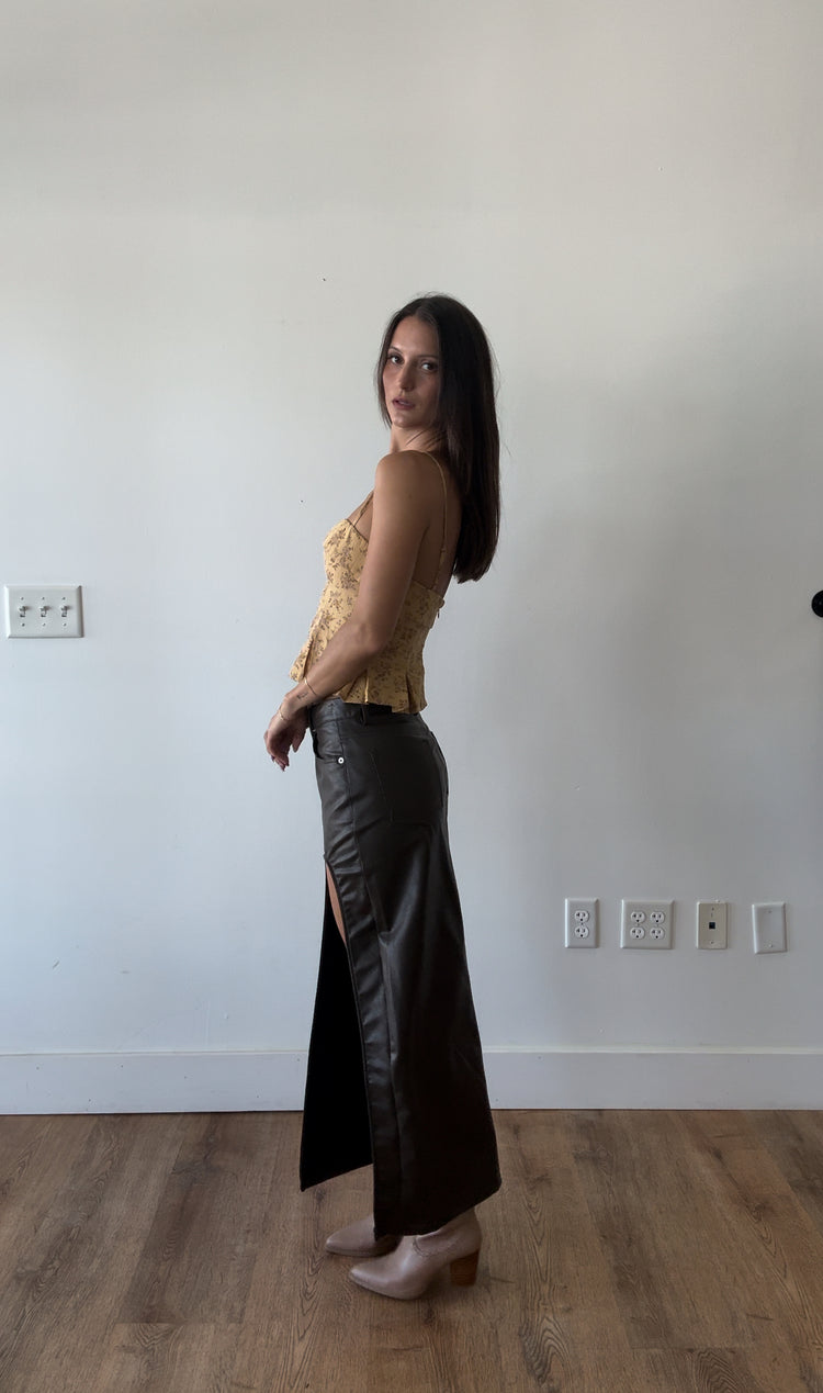 After Dark Vegan Leather Midi Skirt