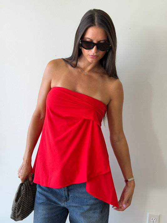 Cherry on Top Pleated Strapless Top