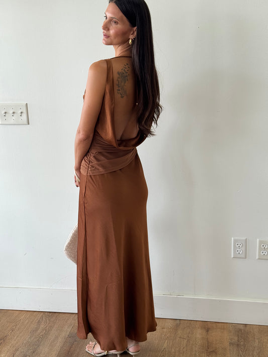 Teddy Satin Cowl Neck Midi Dress