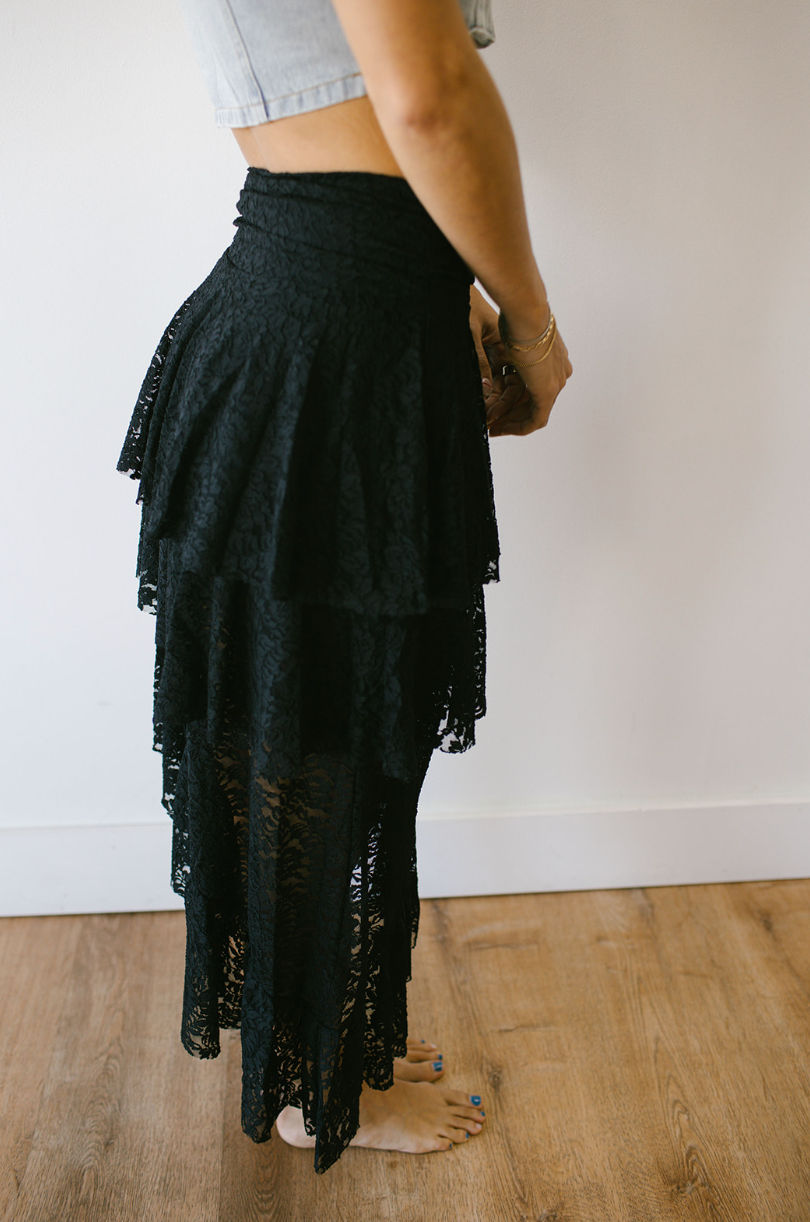 Black lace asymmetrical discount skirt