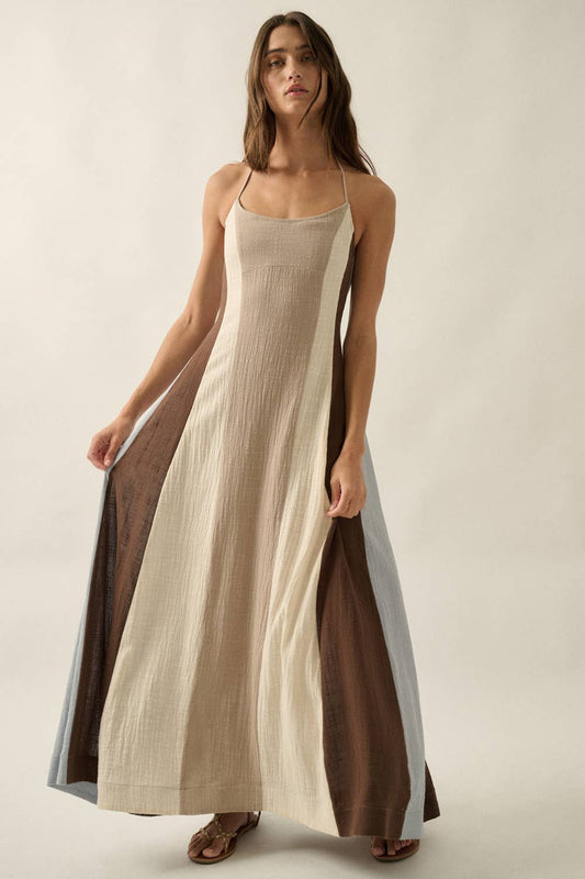 Sundays Linen Striped Halter Maxi