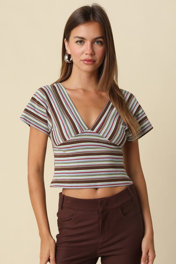 Camilla Striped Surplice Top